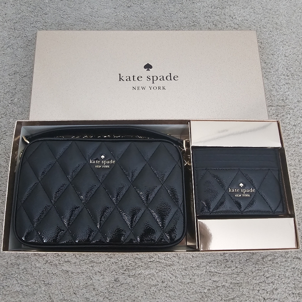 BNIB Kate Spade Black Quilted Bag and Cardholder Set